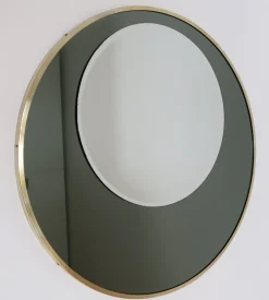 Pamono Italian Double Glass Wall Mirror with Brass Frame, 1970s><noscript><img width=