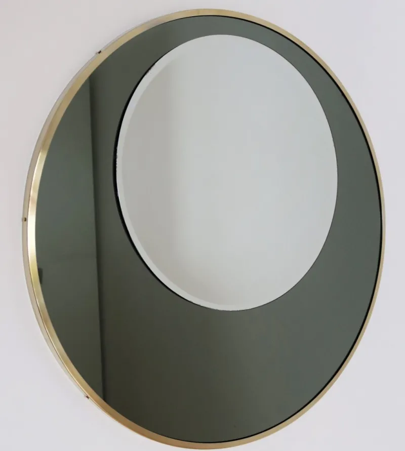 Pamono Italian Double Glass Wall Mirror with Brass Frame, 1970s> Mirrors
