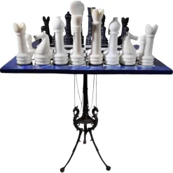 Pamono Italian Dragon-Shaped Chess Table in Lapis Lazuli and Marble, 1950s, Set of 33> Game Tables