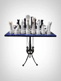 Pamono Italian Dragon-Shaped Chess Table in Lapis Lazuli and Marble, 1950s, Set of 33><noscript><img width=