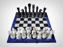 Pamono Italian Dragon-Shaped Chess Table in Lapis Lazuli and Marble, 1950s, Set of 33><noscript><img width=