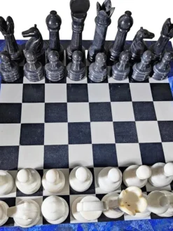 Pamono Italian Dragon-Shaped Chess Table in Lapis Lazuli and Marble, 1950s, Set of 33><noscript><img width=