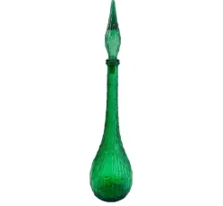 Pamono Italian Empoli Genie Bottle in Green Art Glass, 1960s> Bottles, Carafes & Jugs