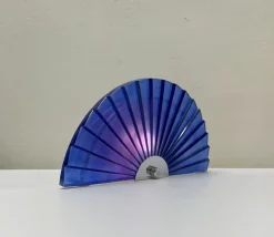 Pamono Italian Fan-Shaped Demi-Lune Wall Light in Blue Stepped Glass, 1980s><noscript><img width=