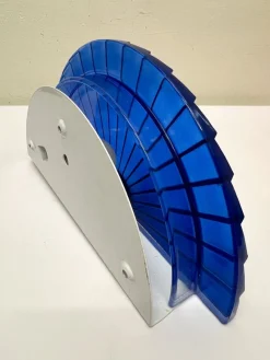 Pamono Italian Fan-Shaped Demi-Lune Wall Light in Blue Stepped Glass, 1980s><noscript><img width=