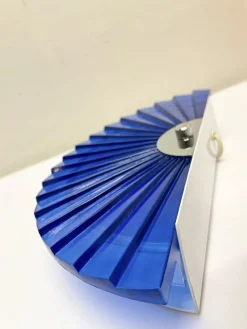 Pamono Italian Fan-Shaped Demi-Lune Wall Light in Blue Stepped Glass, 1980s><noscript><img width=