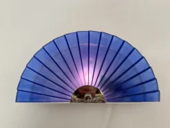 Pamono Italian Fan-Shaped Demi-Lune Wall Light in Blue Stepped Glass, 1980s><noscript><img width=