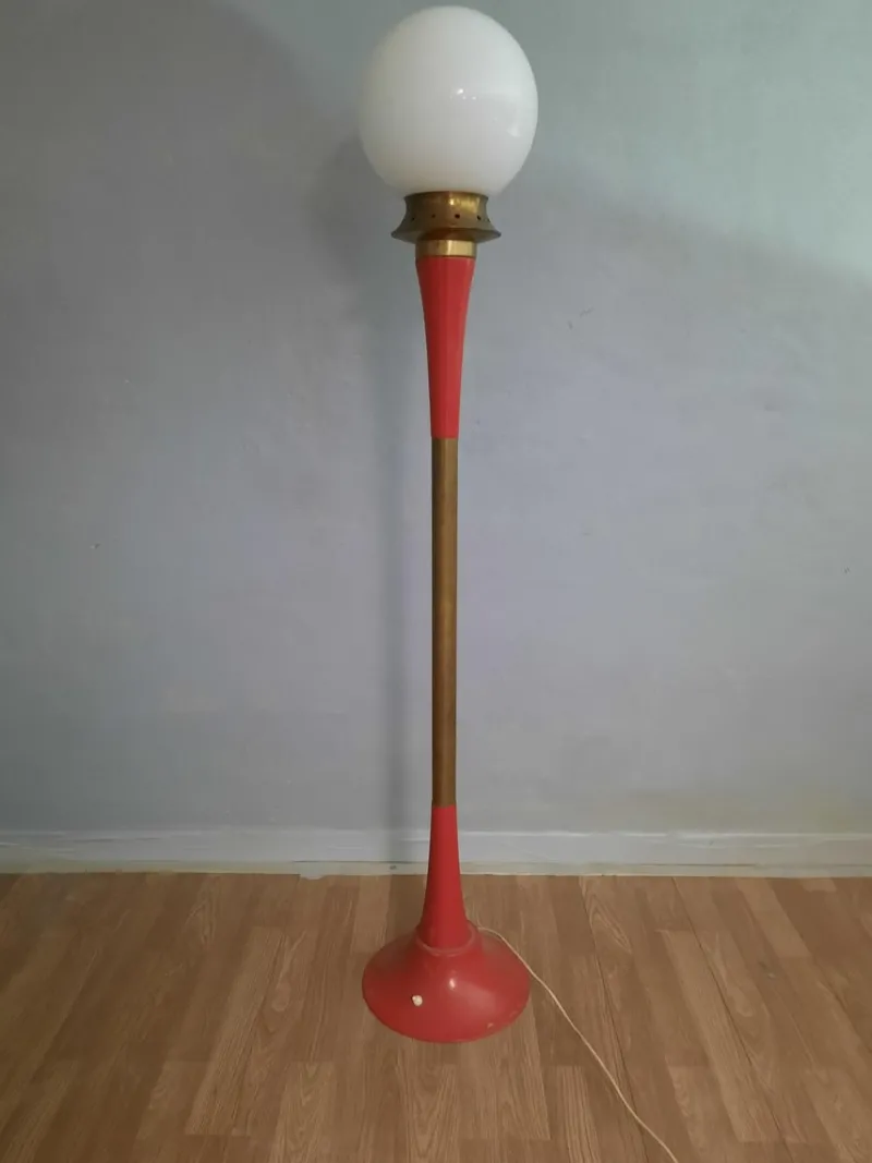 Sale Pamono Italian Floor Lamp in Red Metal and Brass, 1950s
