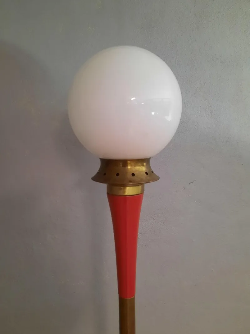 Sale Pamono Italian Floor Lamp in Red Metal and Brass, 1950s