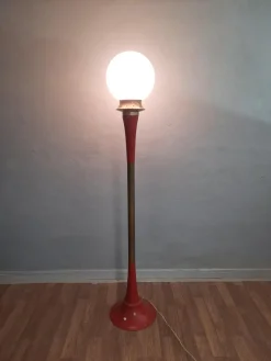 Sale Pamono Italian Floor Lamp in Red Metal and Brass, 1950s