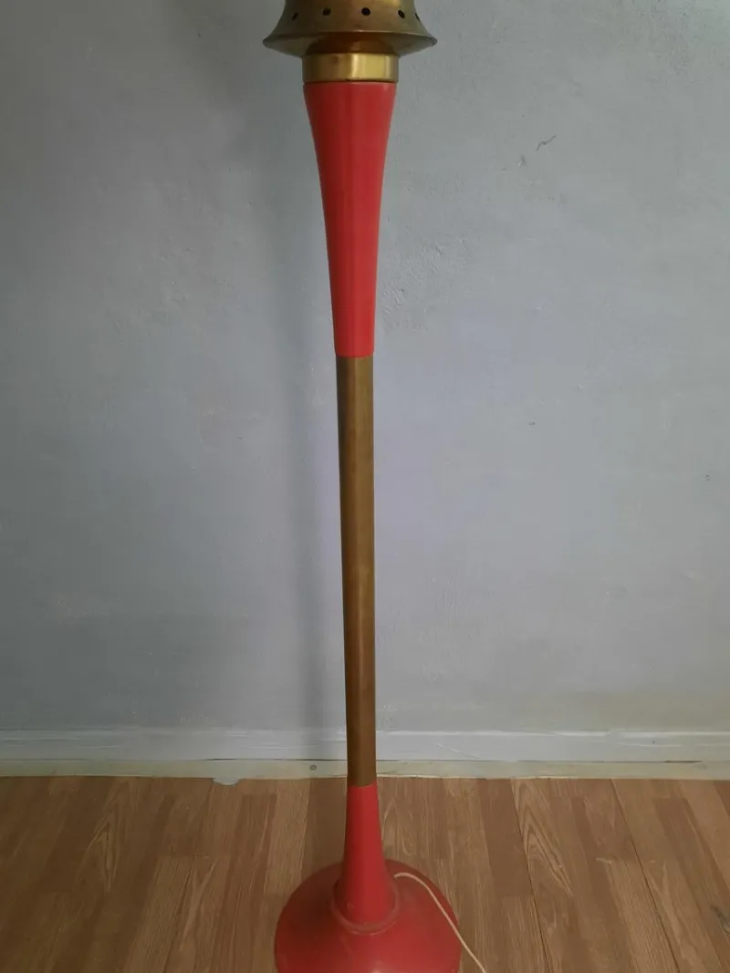 Sale Pamono Italian Floor Lamp in Red Metal and Brass, 1950s