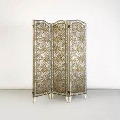 Pamono Italian Floral Fabric Folding Screen with Wooden Feet, 1940s><noscript><img width=