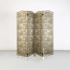 Pamono Italian Floral Fabric Folding Screen with Wooden Feet, 1940s><noscript><img width=
