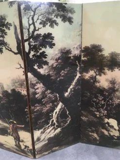 Best Pamono Italian Folding Screen with Bucolic Transfer-Painting, 1950s