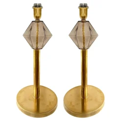 Pamono Italian Fumè Murano Glass Table Lamps with Unlaquered Brass by Simoeng, Set of 2> Table Lamps