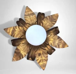 Sale Pamono Italian Gilt Brass and Opaline Glass Flush Mount, 1950s