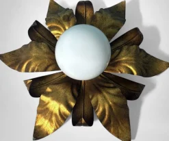 Sale Pamono Italian Gilt Brass and Opaline Glass Flush Mount, 1950s