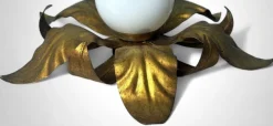 Sale Pamono Italian Gilt Brass and Opaline Glass Flush Mount, 1950s