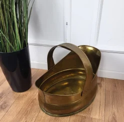 Pamono Italian Gilt Brass Bronze Fireplace Wood Log Holder Rack by Milo Baughman, 1970s><noscript><img width=
