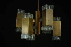 Pamono Italian Glass and Brass Pendant from Sciolari, 1970s> Ceiling Lights