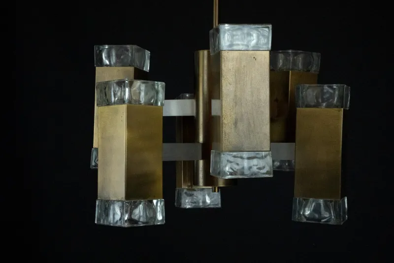 Pamono Italian Glass and Brass Pendant from Sciolari, 1970s> Ceiling Lights