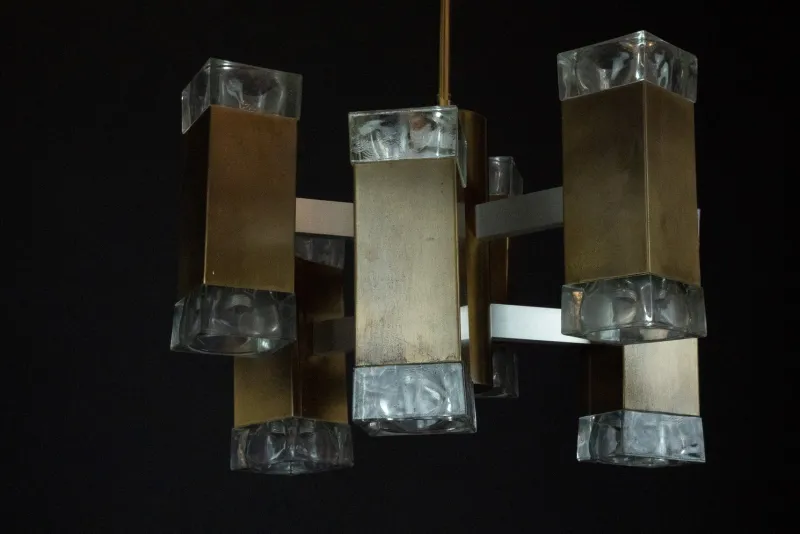 Pamono Italian Glass and Brass Pendant from Sciolari, 1970s> Ceiling Lights