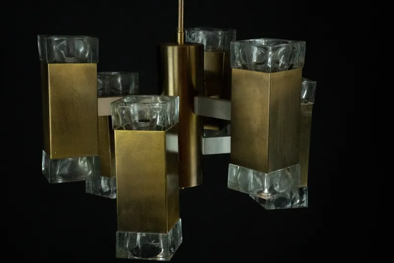 Pamono Italian Glass and Brass Pendant from Sciolari, 1970s> Ceiling Lights