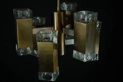Pamono Italian Glass and Brass Pendant from Sciolari, 1970s><noscript><img width=