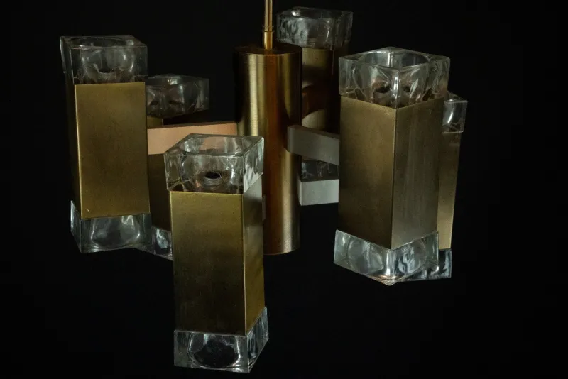Pamono Italian Glass and Brass Pendant from Sciolari, 1970s> Ceiling Lights