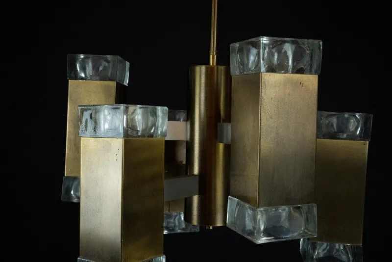 Pamono Italian Glass and Brass Pendant from Sciolari, 1970s> Ceiling Lights
