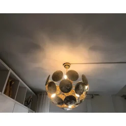 Best Pamono Italian Hammered Brass Sputnik Semi-Sphere Chandelier by Simoeng