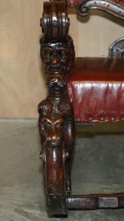 Online Pamono Italian Hand Carved Fruitwood & Leather Rocking Armchair, 1850s