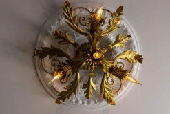 Hot Pamono Italian Hollywood Regency Gilt Metal Foliate Ceiling Light, 1970s