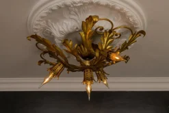 Hot Pamono Italian Hollywood Regency Gilt Metal Foliate Ceiling Light, 1970s