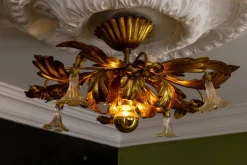 Online Pamono Italian Hollywood Regency Gilt Metal and Glass Flower Ceiling Light, 1970s