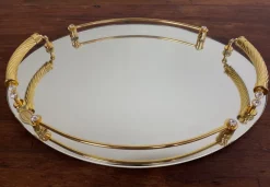 Discount Pamono Italian 24-Karat Gold Plated and Brass Tray with Mirror, 1980s
