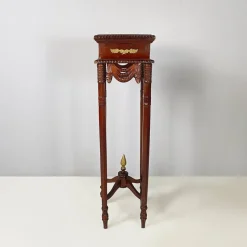 Pamono Italian Liberty Style Square Wooden High Column with Brass Details, 1940s> Pedestals And Columns