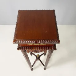 Pamono Italian Liberty Style Square Wooden High Column with Brass Details, 1940s><noscript><img width=