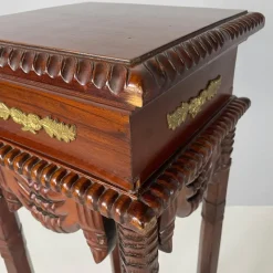 Pamono Italian Liberty Style Square Wooden High Column with Brass Details, 1940s><noscript><img width=