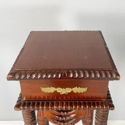 Pamono Italian Liberty Style Square Wooden High Column with Brass Details, 1940s><noscript><img width=