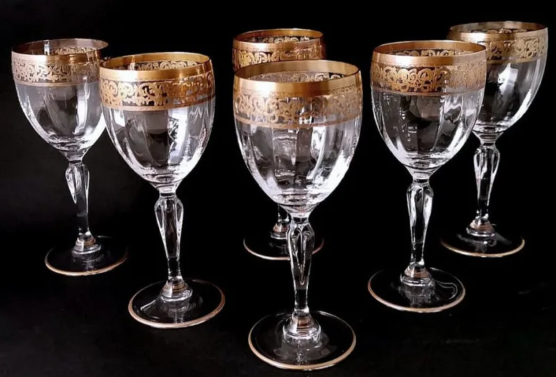Pamono Italian Louis XVI Style Water Goblets with Gold Rim, 1970s, Set of 6> Glassware