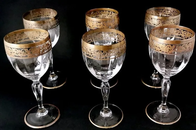 Pamono Italian Louis XVI Style Water Goblets with Gold Rim, 1970s, Set of 6> Glassware