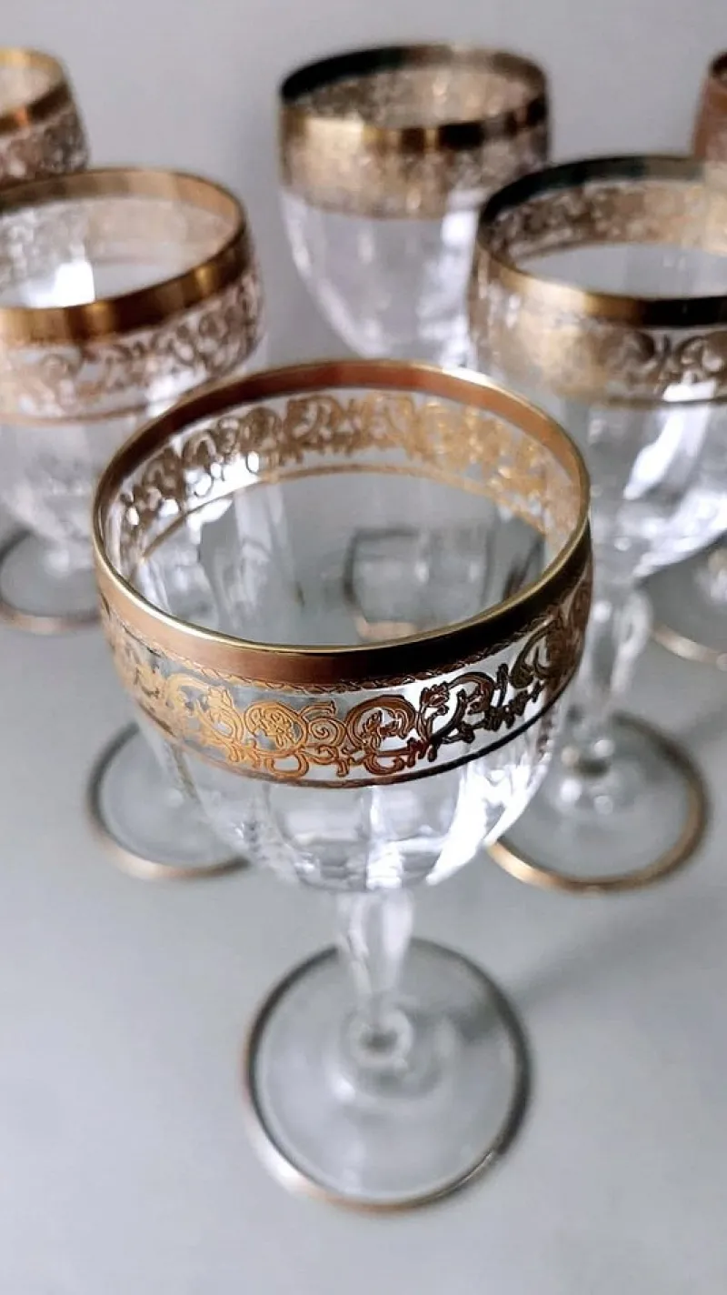 Pamono Italian Louis XVI Style Water Goblets with Gold Rim, 1970s, Set of 6> Glassware