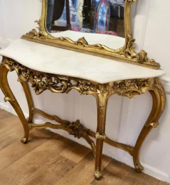 New Pamono Italian Marble Top Console Table and Mirror Set, 1890s, Set of 2