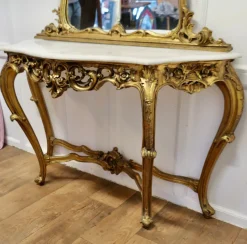 New Pamono Italian Marble Top Console Table and Mirror Set, 1890s, Set of 2