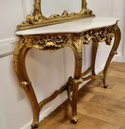 New Pamono Italian Marble Top Console Table and Mirror Set, 1890s, Set of 2