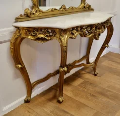 New Pamono Italian Marble Top Console Table and Mirror Set, 1890s, Set of 2