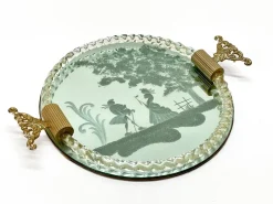 Hot Pamono Italian Mirror-Engraved Murano Glass Serving Tray from Ercole Barovier, 1940s