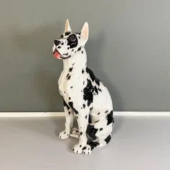 Best Pamono Italian Modern Black & White Ceramic Sculpture of Harlequin Great Dane Dog, 1980s