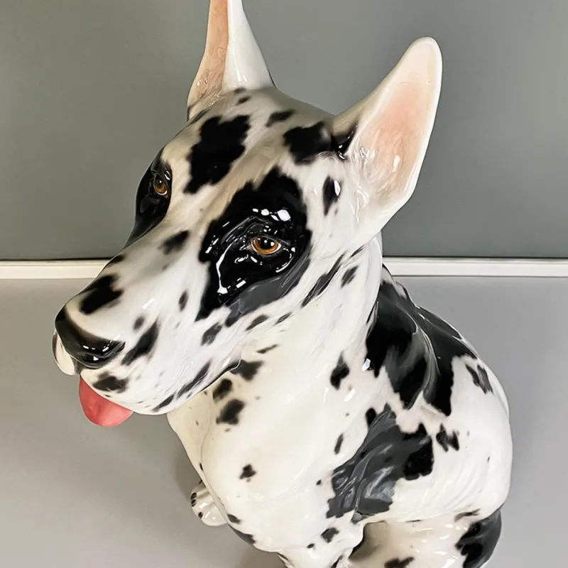 Best Pamono Italian Modern Black & White Ceramic Sculpture of Harlequin Great Dane Dog, 1980s